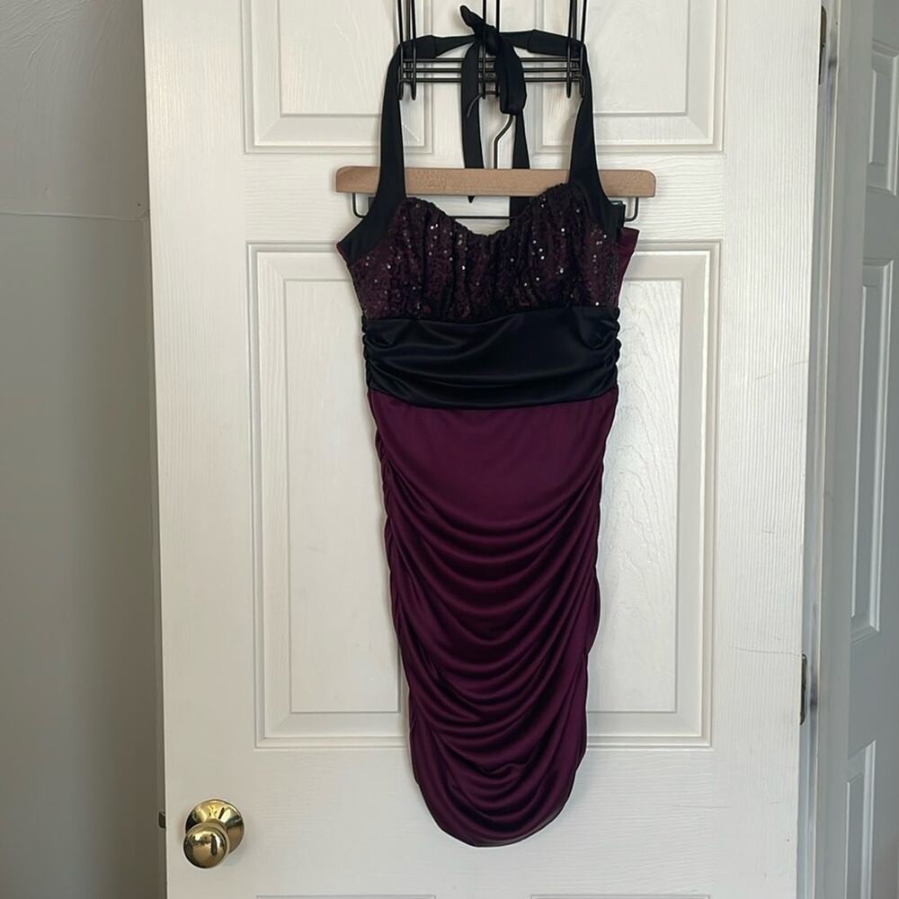Speechless Sequin Medium Mini Dress Purple Black Made in USA Wear Underarms